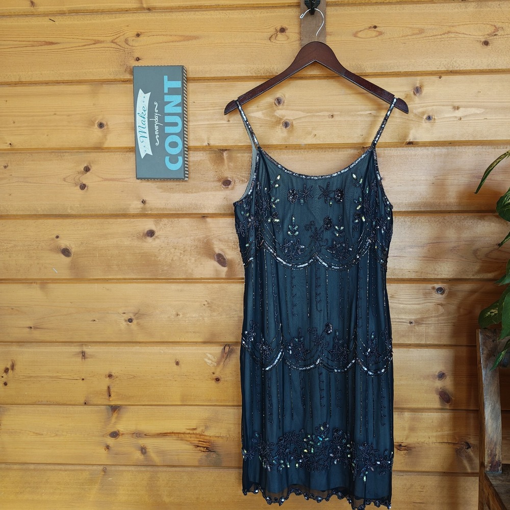 Vintage Adrianna Papell Boutique Evening 100% Silk Bead Sequin Chiffon Dress 14